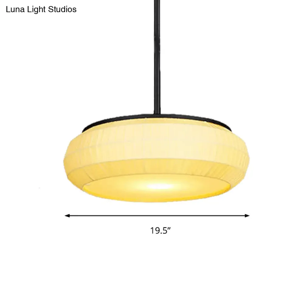 Classic White Hanging Ceiling Light with Round Fabric Shade - 1 Light Pendant for Living Room, 16"/19.5" Wide