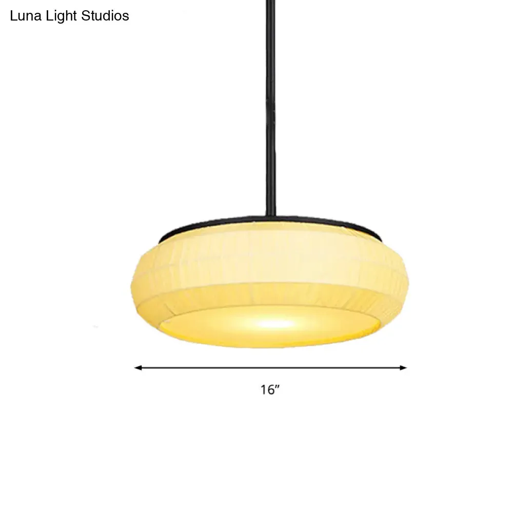 Classic White Hanging Ceiling Light with Round Fabric Shade - 1 Light Pendant for Living Room, 16"/19.5" Wide