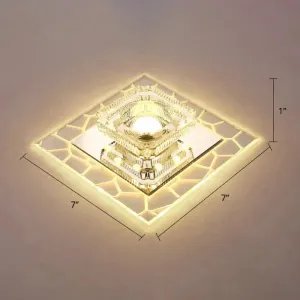 Clear LED Square Ceiling Lamp: Prismatic Crystal Flush Mount Fixture for Entryway - Minimalist Lighting