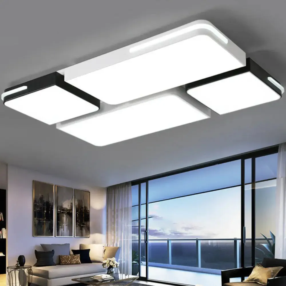 Contemporary Acrylic Flush Ceiling Light - Black and White LED Fixture