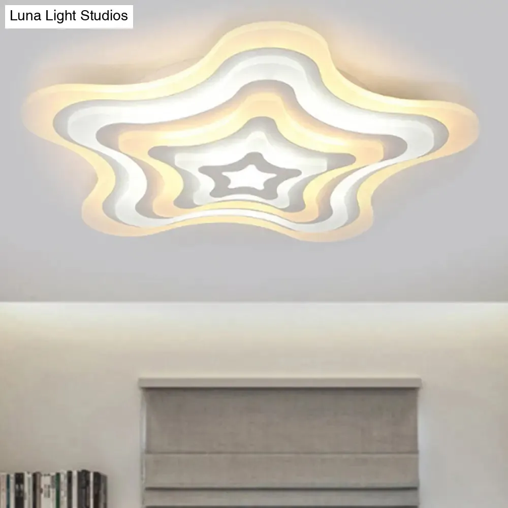 Contemporary Acrylic White LED Flush Mount Ceiling Lamp - Wavy Star Shape, Remote Controlled Stepless Dimming, Warm/White Light