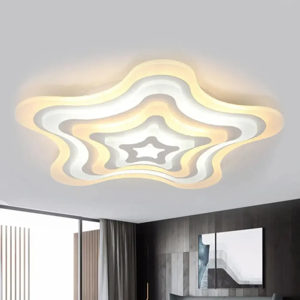 Contemporary Acrylic White LED Flush Mount Ceiling Lamp - Wavy Star Shape, Remote Controlled Stepless Dimming, Warm/White Light