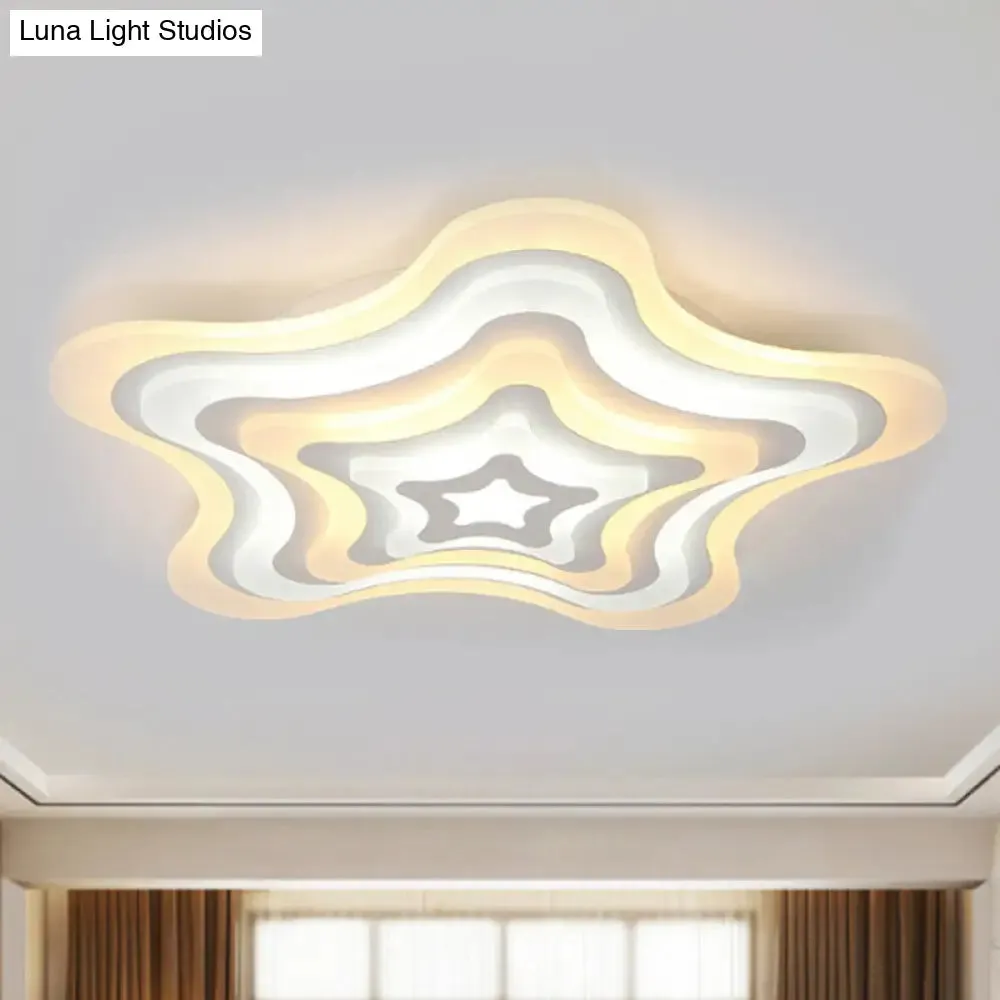 Contemporary Acrylic White LED Flush Mount Ceiling Lamp - Wavy Star Shape, Remote Controlled Stepless Dimming, Warm/White Light