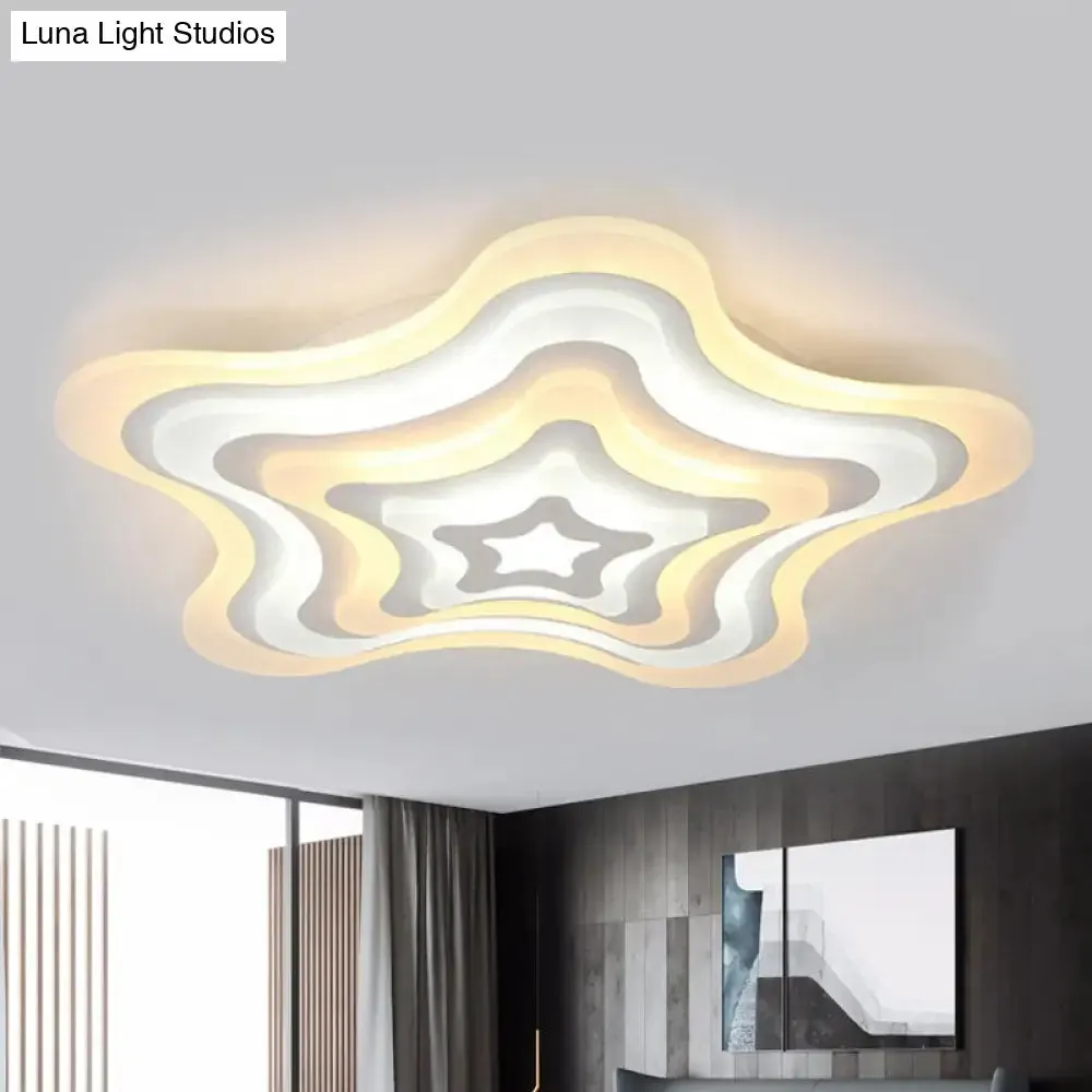 Contemporary Acrylic White LED Flush Mount Ceiling Lamp - Wavy Star Shape, Remote Controlled Stepless Dimming, Warm/White Light