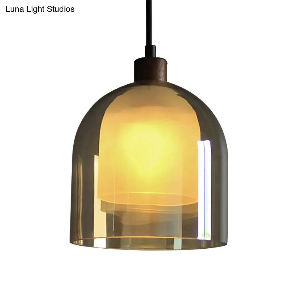 Contemporary Amber Glass Bell Pendant Light with Bronze Ceiling Lamp – Inner Glass Shade