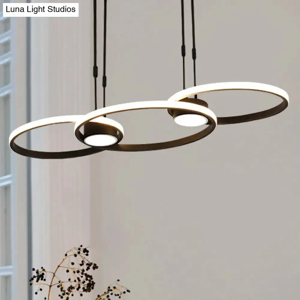 Contemporary Black LED Pendant Chandelier - Ring Metal Hanging Light, Warm/White Illumination