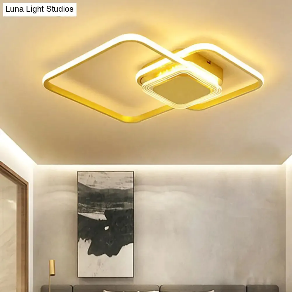 Contemporary Black/Gold Metal Flushmount LED Ceiling Light for Bedroom - 2-Rhombus Frame Design