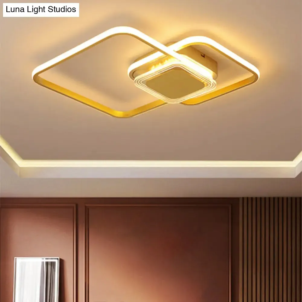 Contemporary Black/Gold Metal Flushmount LED Ceiling Light for Bedroom - 2-Rhombus Frame Design