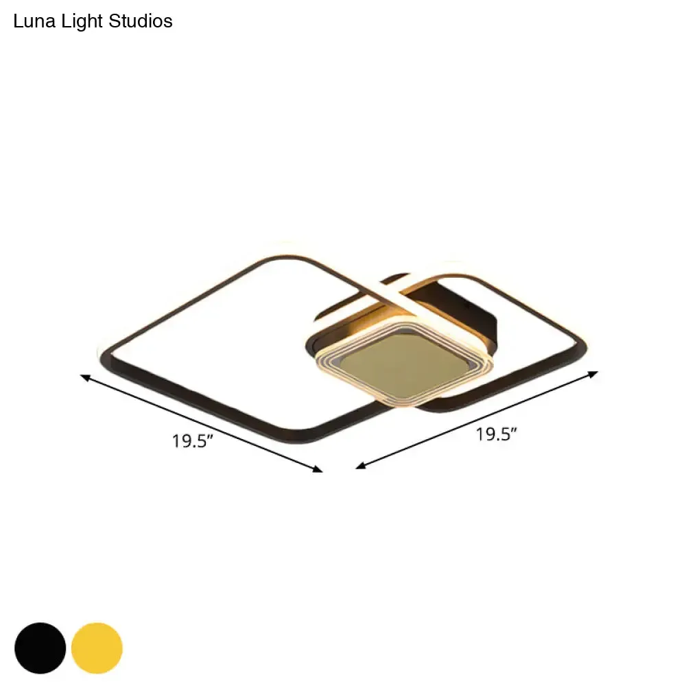 Contemporary Black/Gold Metal Flushmount LED Ceiling Light for Bedroom - 2-Rhombus Frame Design