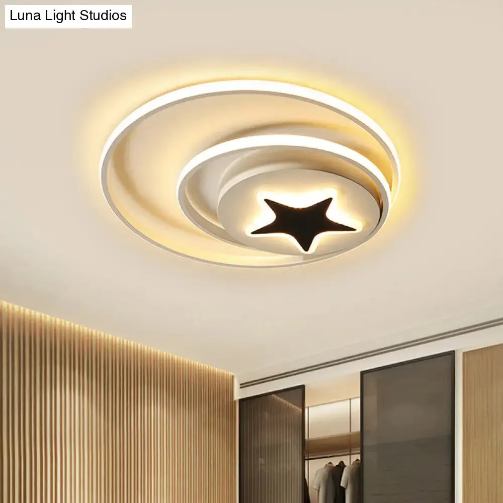 Contemporary Circle Acrylic Ceiling Fixture - Black/White, LED Flush Mount - 16"/19.5" Wide - White Light/Stepless Dimming - Remote Control