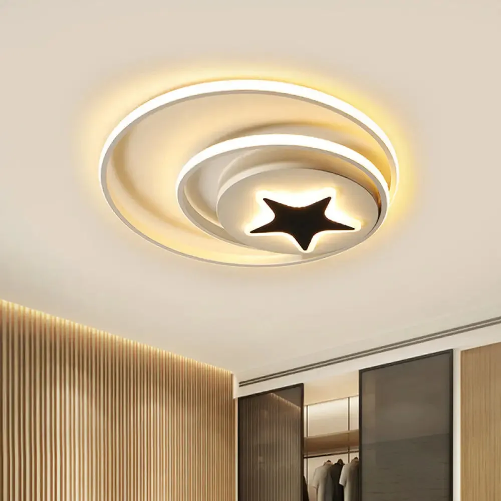 Contemporary Circle Acrylic Ceiling Fixture - Black/White, LED Flush Mount - 16"/19.5" Wide - White Light/Stepless Dimming - Remote Control