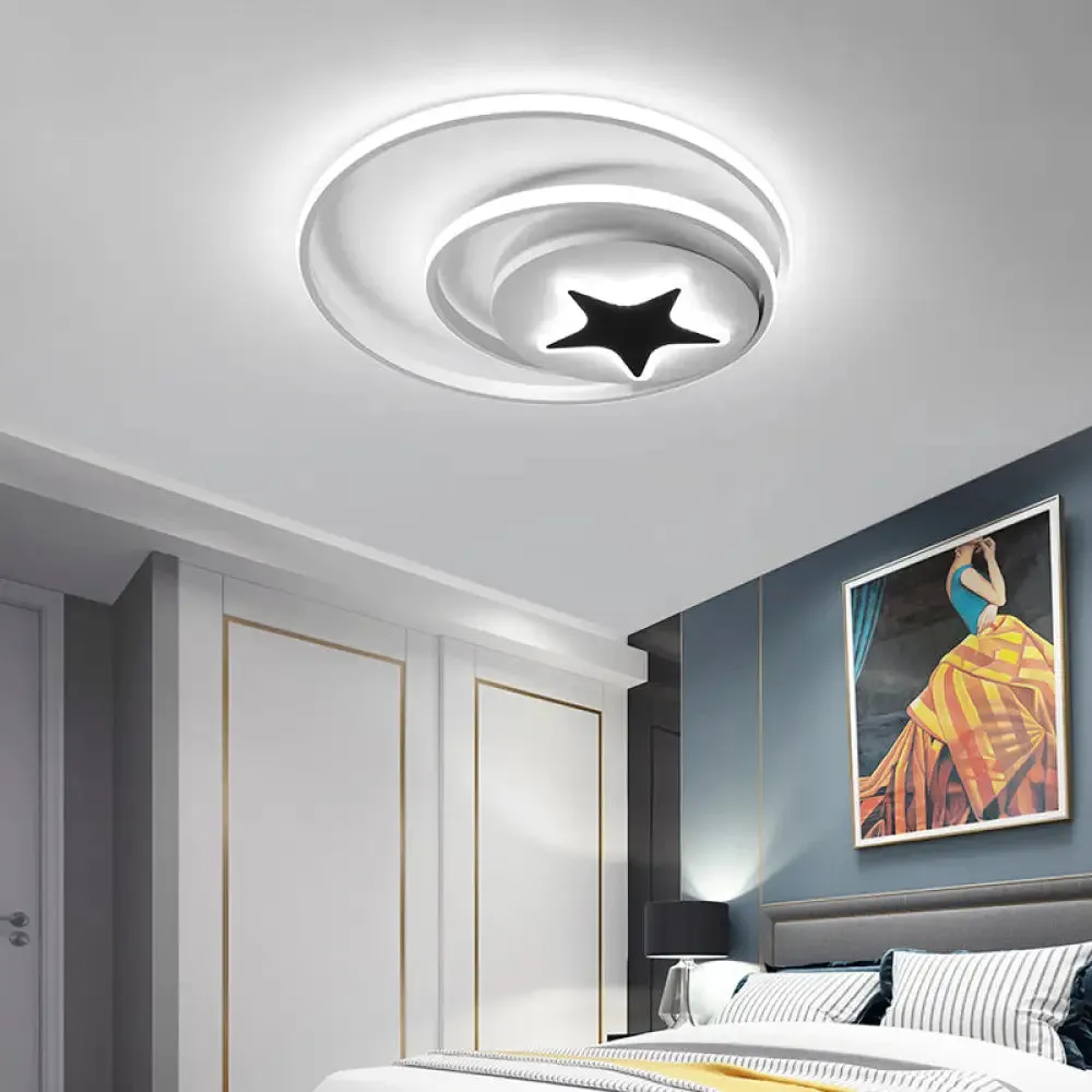 Contemporary Circle Acrylic Ceiling Fixture - Black/White, LED Flush Mount - 16"/19.5" Wide - White Light/Stepless Dimming - Remote Control