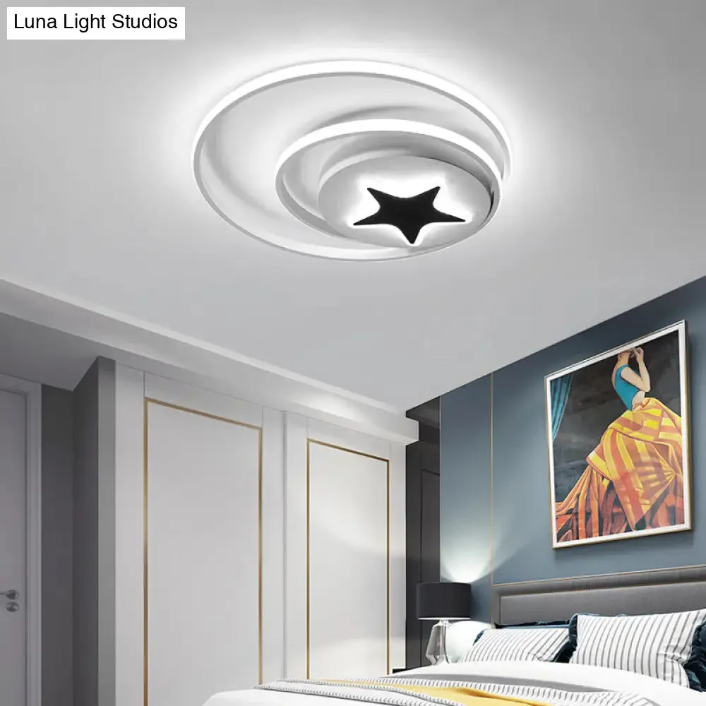 Contemporary Circle Acrylic Ceiling Fixture - Black/White, LED Flush Mount - 16"/19.5" Wide - White Light/Stepless Dimming - Remote Control