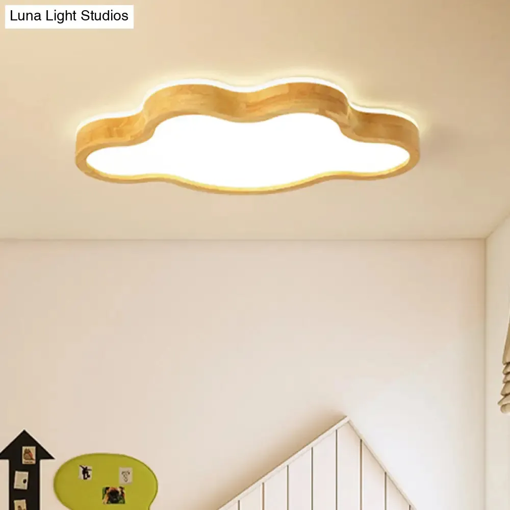 Contemporary Cloud Flush Mount Wood Ceiling Light - LED, 19.5"/25" W, Beige, Warm/White/3 Color Options