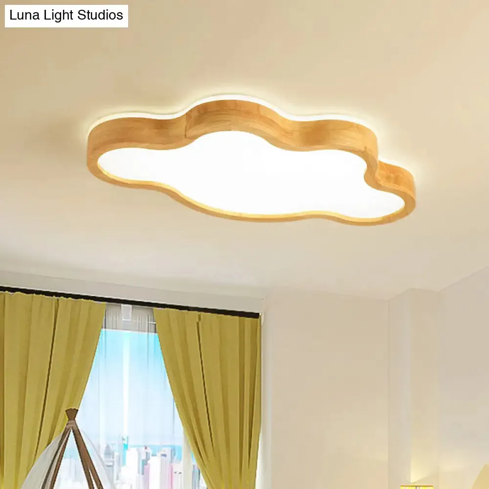 Contemporary Cloud Flush Mount Wood Ceiling Light - LED, 19.5"/25" W, Beige, Warm/White/3 Color Options