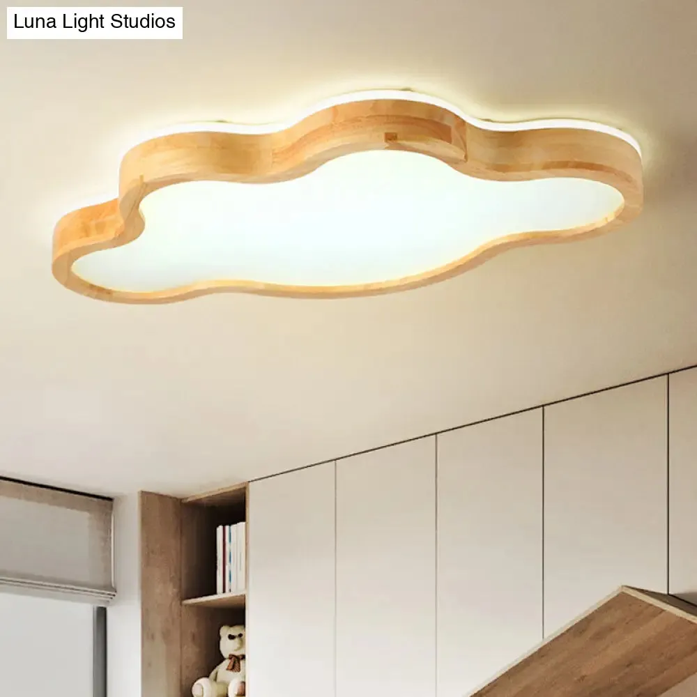 Contemporary Cloud Flush Mount Wood Ceiling Light - LED, 19.5"/25" W, Beige, Warm/White/3 Color Options