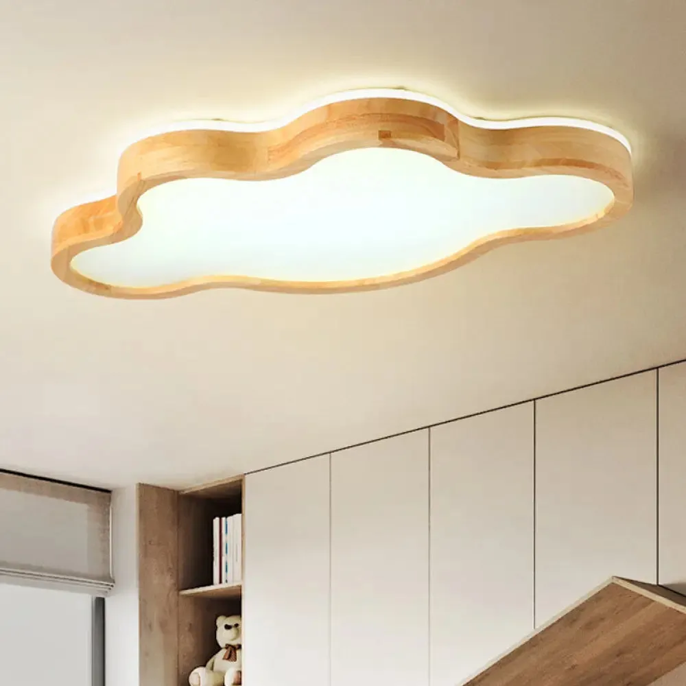 Contemporary Cloud Flush Mount Wood Ceiling Light - LED, 19.5"/25" W, Beige, Warm/White/3 Color Options