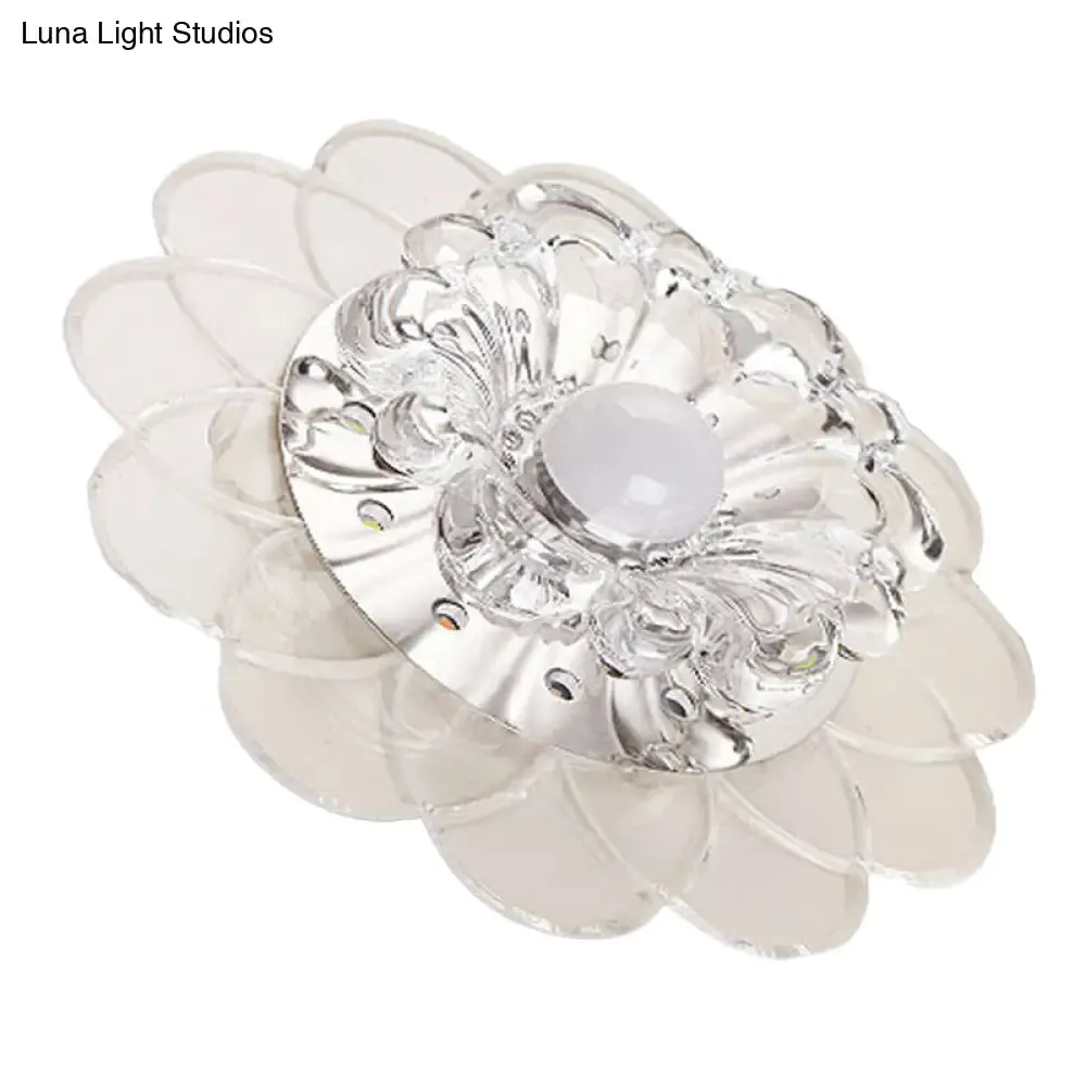 Contemporary Crystal Clear LED Flush Mount Ceiling Light with Floral Design