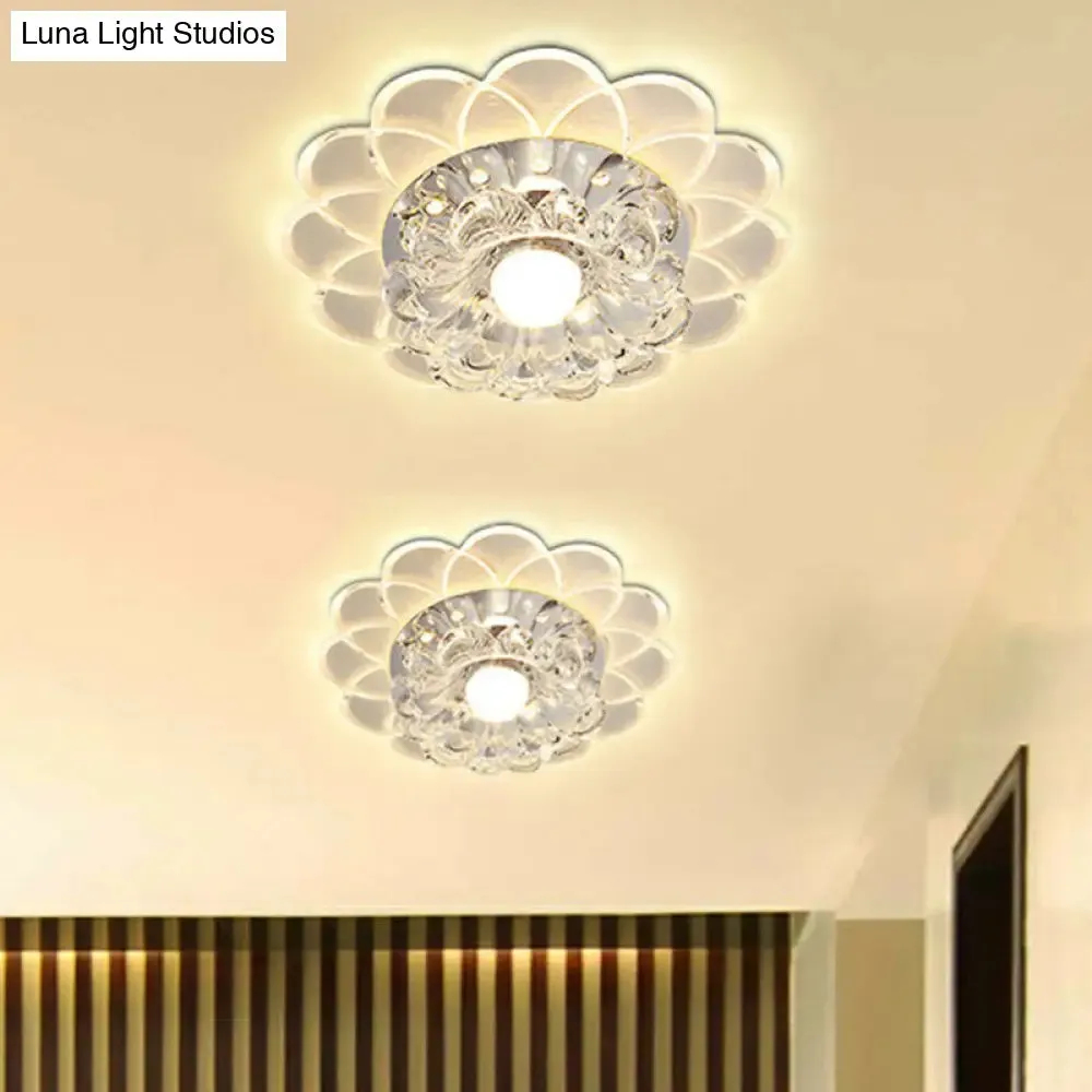 Contemporary Crystal Clear LED Flush Mount Ceiling Light with Floral Design