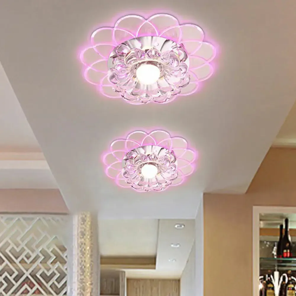 Contemporary Crystal Clear LED Flush Mount Ceiling Light with Floral Design