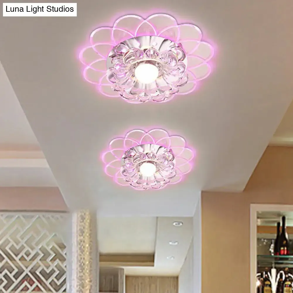 Contemporary Crystal Clear LED Flush Mount Ceiling Light with Floral Design