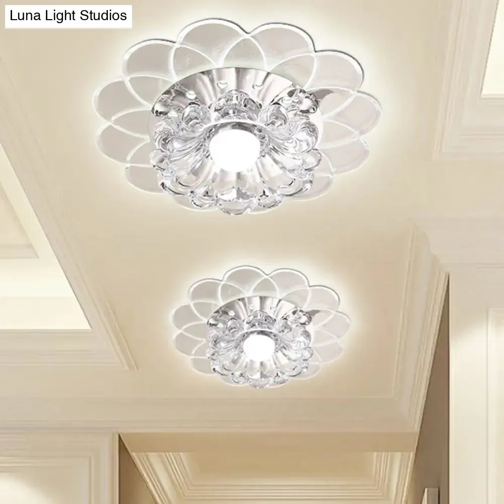 Contemporary Crystal Clear LED Flush Mount Ceiling Light with Floral Design