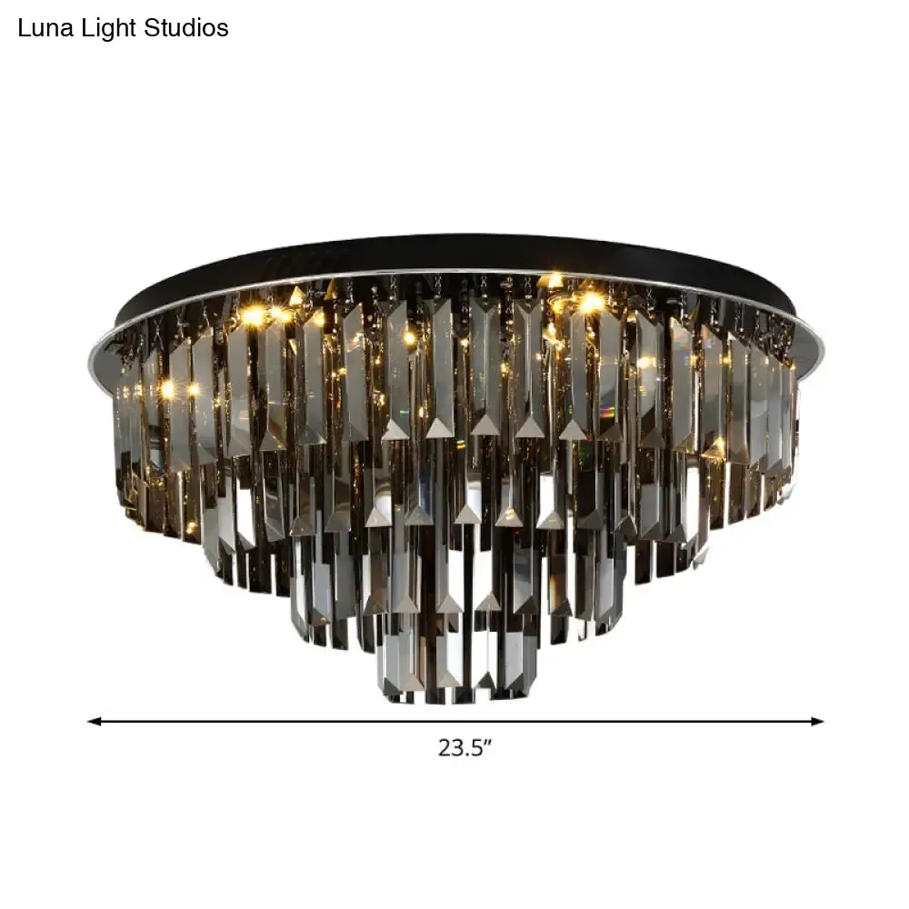 Contemporary Crystal LED Ceiling Mount Light - Smoke Gray Layered Design for Dining Room