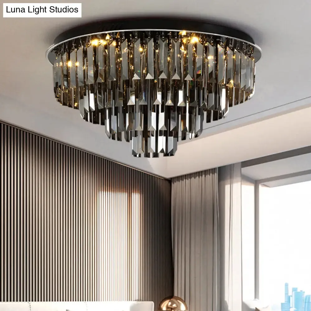 Contemporary Crystal LED Ceiling Mount Light - Smoke Gray Layered Design for Dining Room