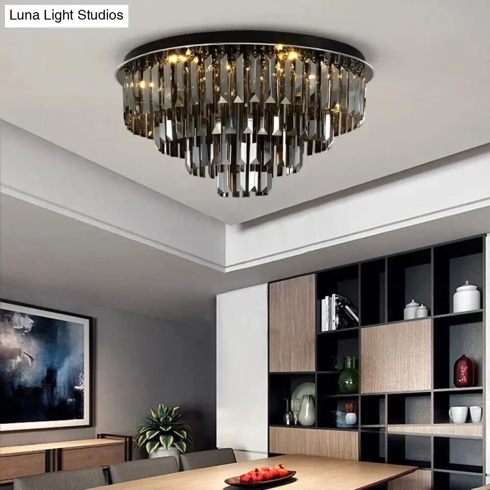 Contemporary Crystal LED Ceiling Mount Light - Smoke Gray Layered Design for Dining Room