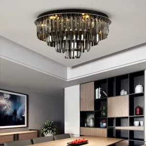 Contemporary Crystal LED Ceiling Mount Light - Smoke Gray Layered Design for Dining Room