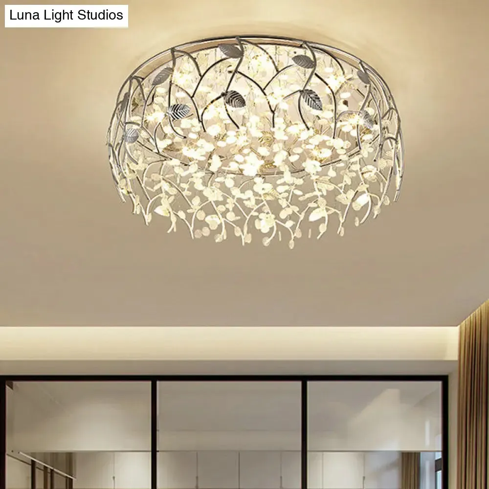 Contemporary Crystal LED Flush Mount Lamp - Chrome Finish for Living Room