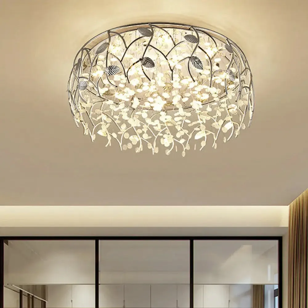 Contemporary Crystal LED Flush Mount Lamp - Chrome Finish for Living Room