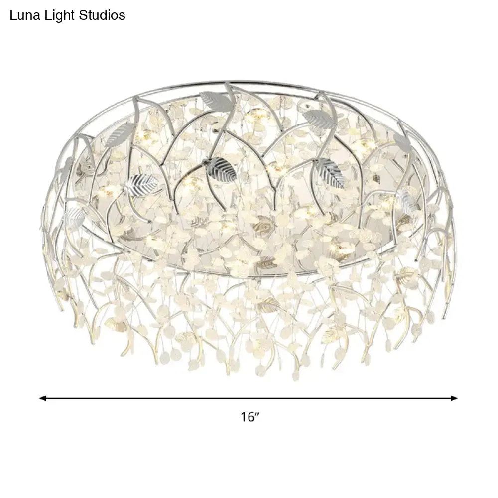 Contemporary Crystal LED Flush Mount Lamp - Chrome Finish for Living Room