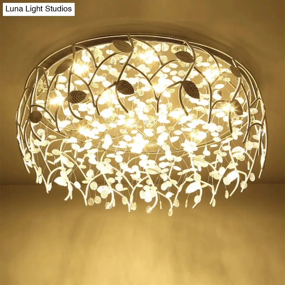 Contemporary Crystal LED Flush Mount Lamp - Chrome Finish for Living Room