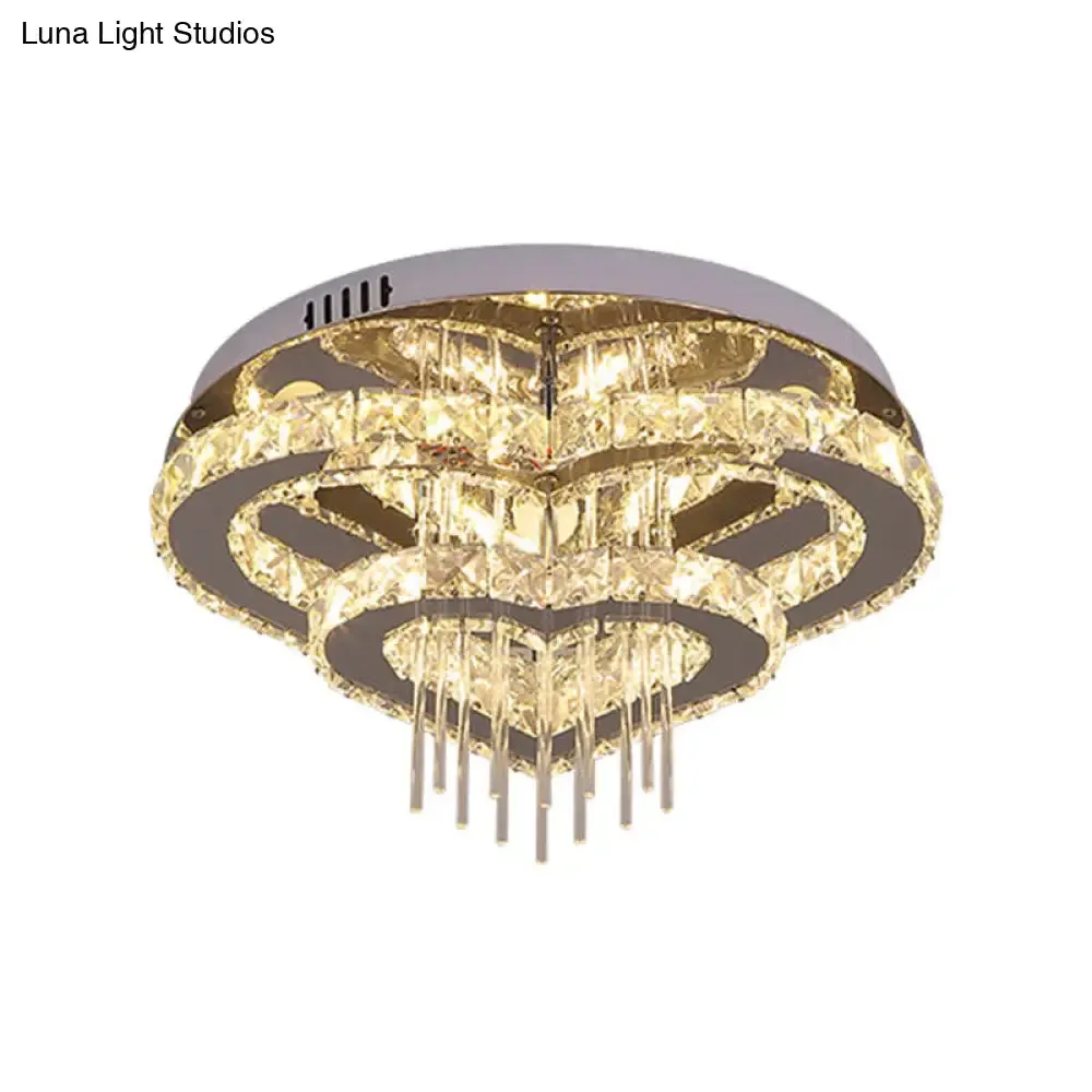 Contemporary Cut-Crystal Heart LED Ceiling Light for Bedroom, Silver