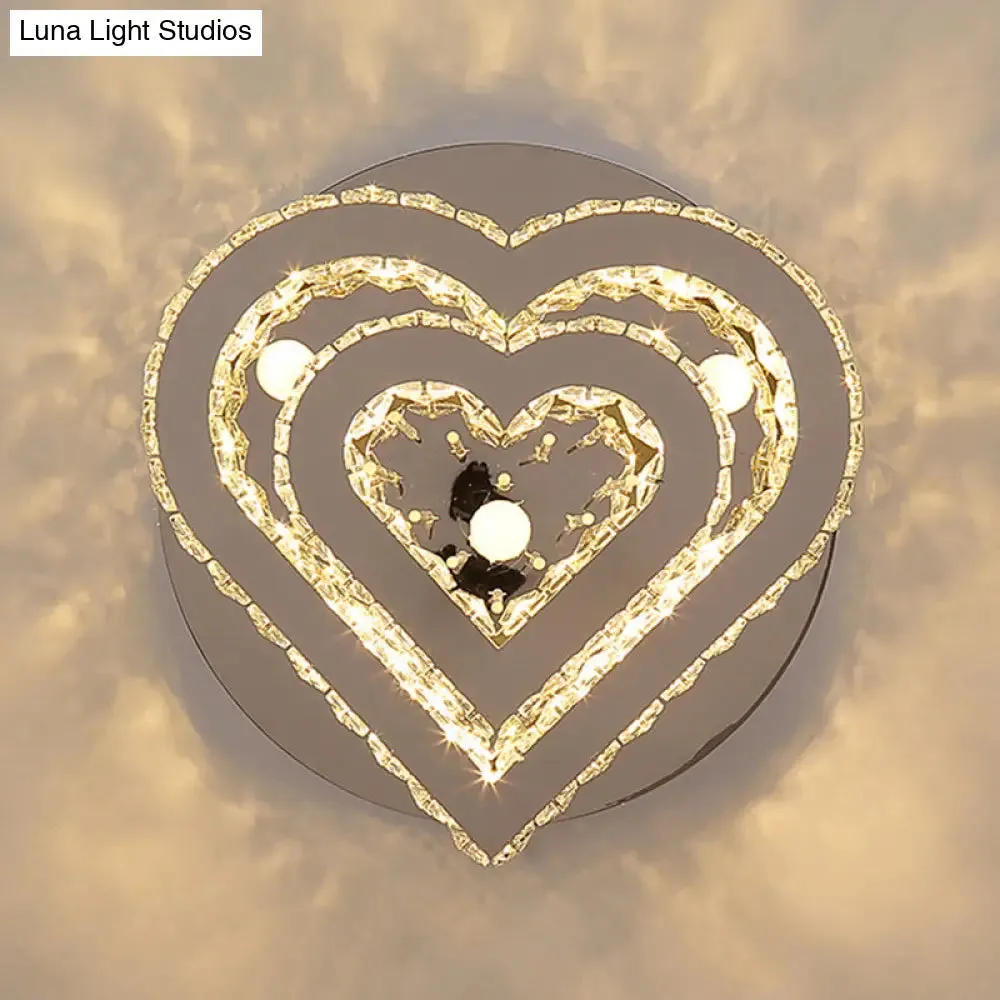 Contemporary Cut-Crystal Heart LED Ceiling Light for Bedroom, Silver