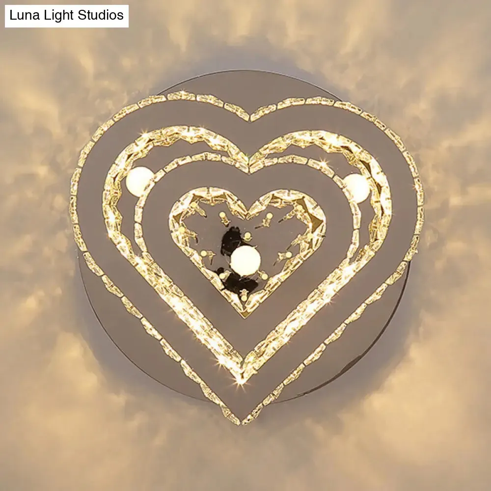 Contemporary Cut-Crystal Heart LED Ceiling Light for Bedroom, Silver