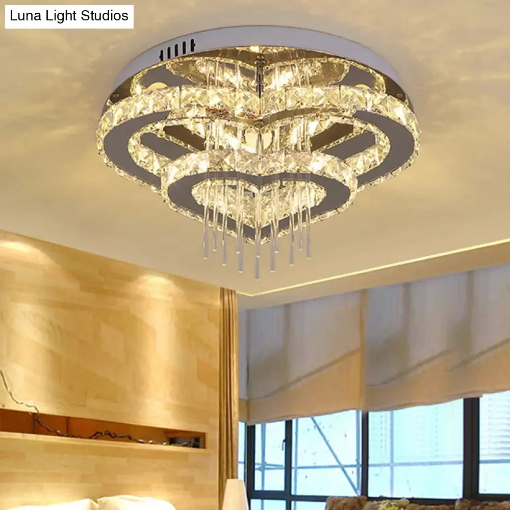 Contemporary Cut-Crystal Heart LED Ceiling Light for Bedroom, Silver