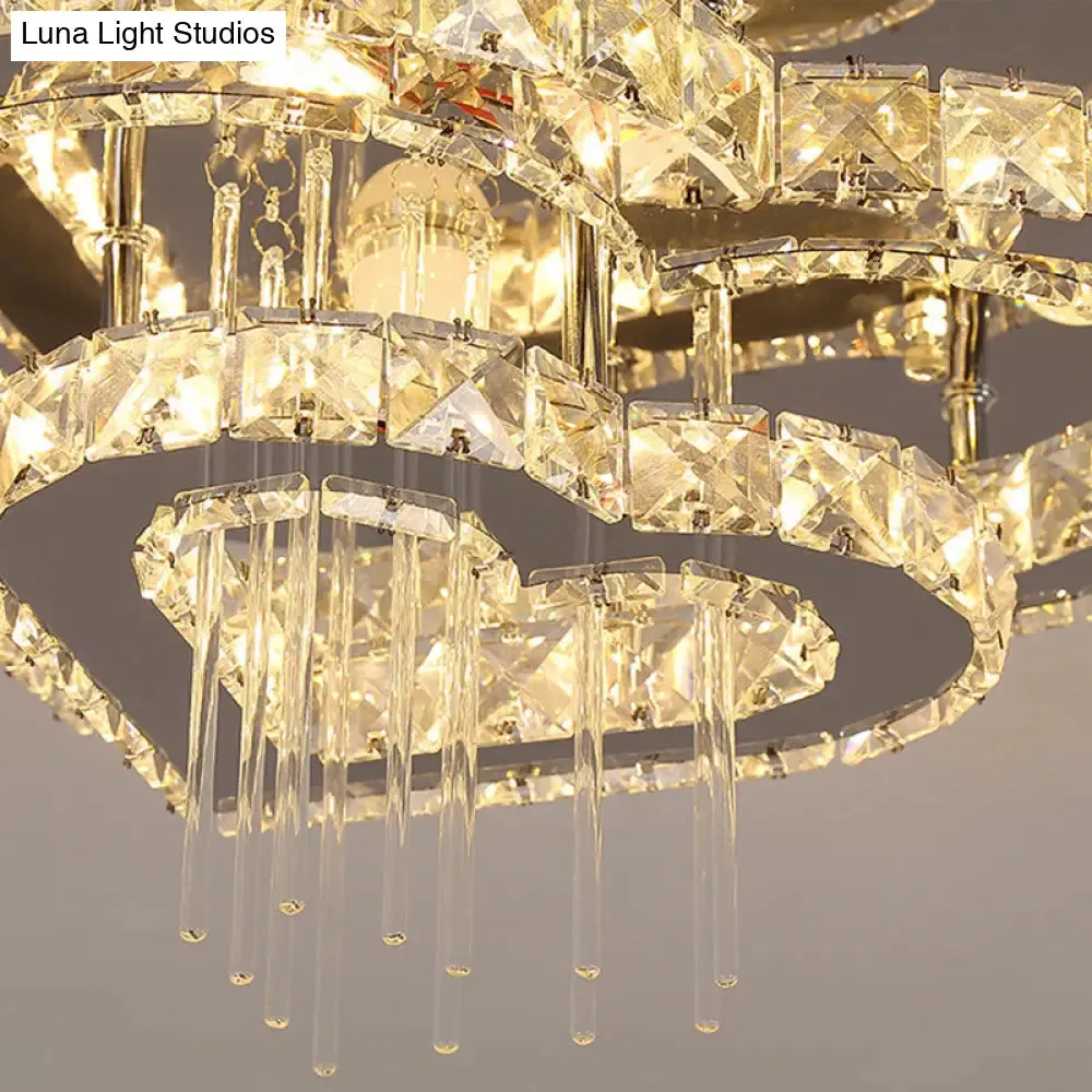 Contemporary Cut-Crystal Heart LED Ceiling Light for Bedroom, Silver