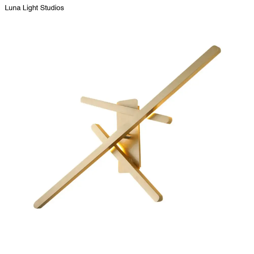 Contemporary Metallic LED Gold Wall Mount Light with Warm/White Light - Crossed Lines Design