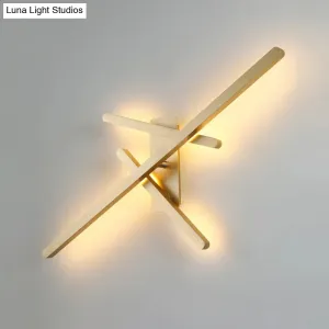 Contemporary Metallic LED Gold Wall Mount Light with Warm/White Light - Crossed Lines Design