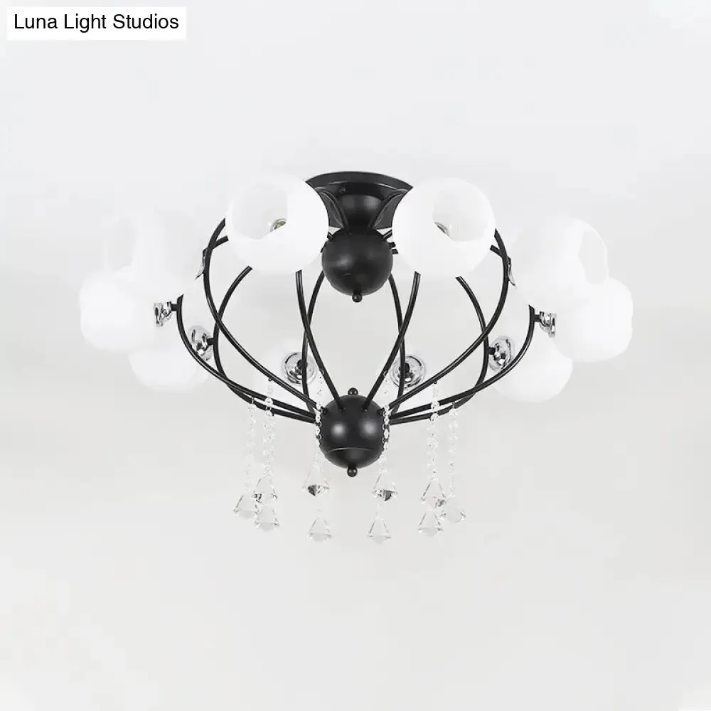 Crystal Drop Globe Ceiling Light Fixture with Rustic Metal and Multiple Heads for Living Room