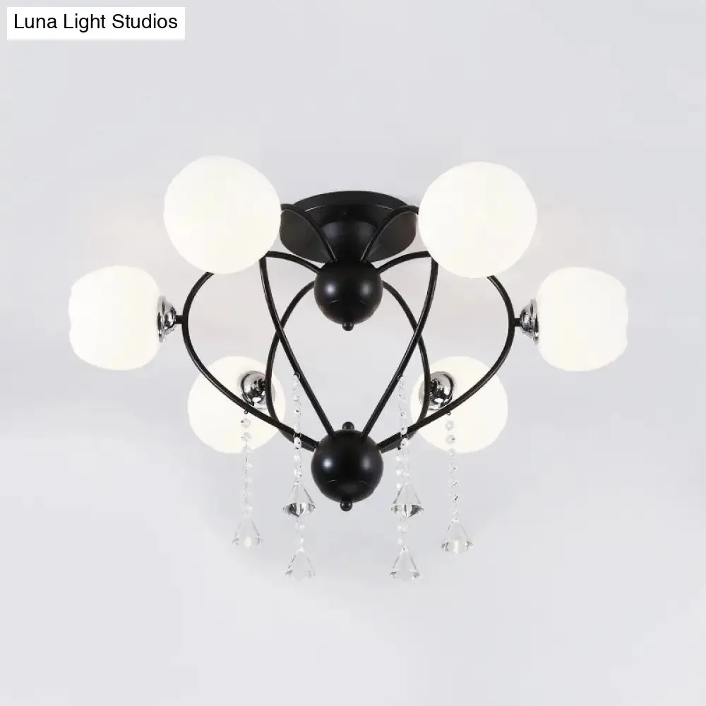 Crystal Drop Globe Ceiling Light Fixture with Rustic Metal and Multiple Heads for Living Room