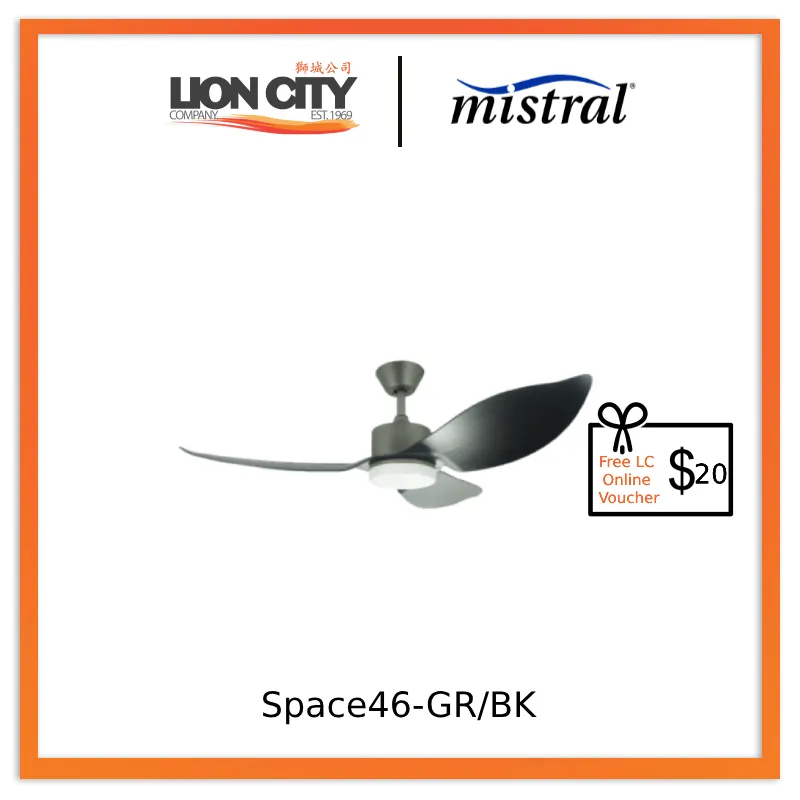 D'FAN SPACE46-GR/BK 46IN CEILING FAN WITH LIGHT (GREY/BLACK) (INSTALLATION CHARGES APPLIES)