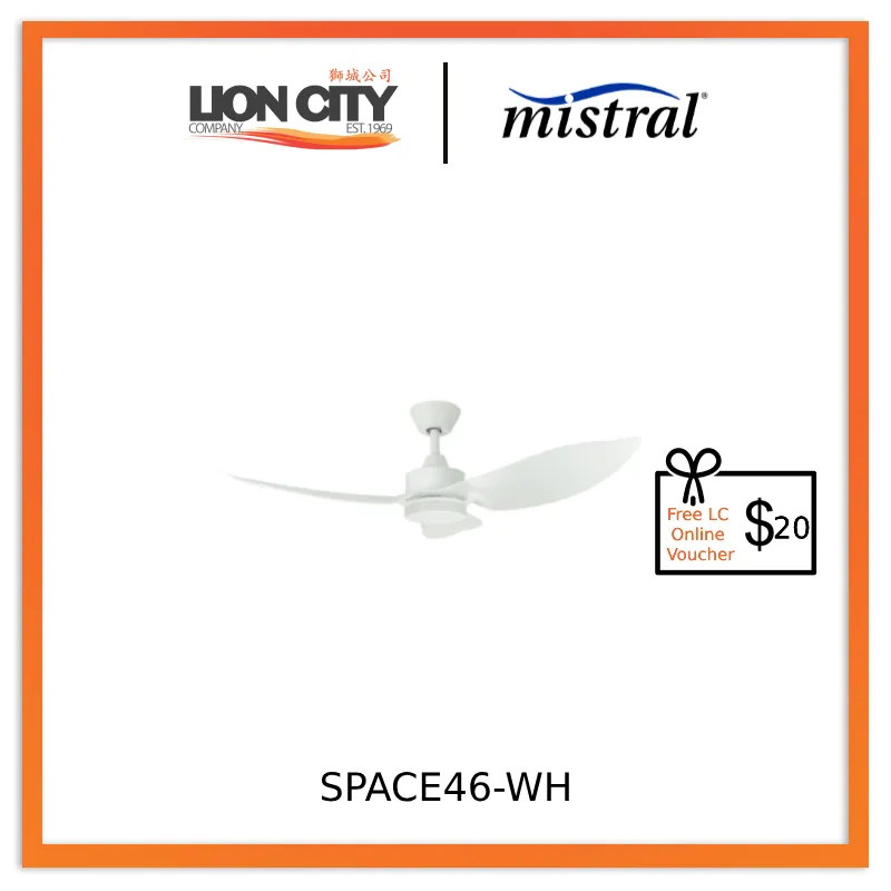 D'FAN SPACE46-WH/WD 46IN CEILING FAN WITH LIGHT (WHITE/WOOD) (INSTALLATION CHARGES APPLIES)