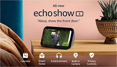 Echo Show 5 (3rd Gen, 2023 release) in Charcoal bundle with TP-Link Kasa Smart Color Bulb