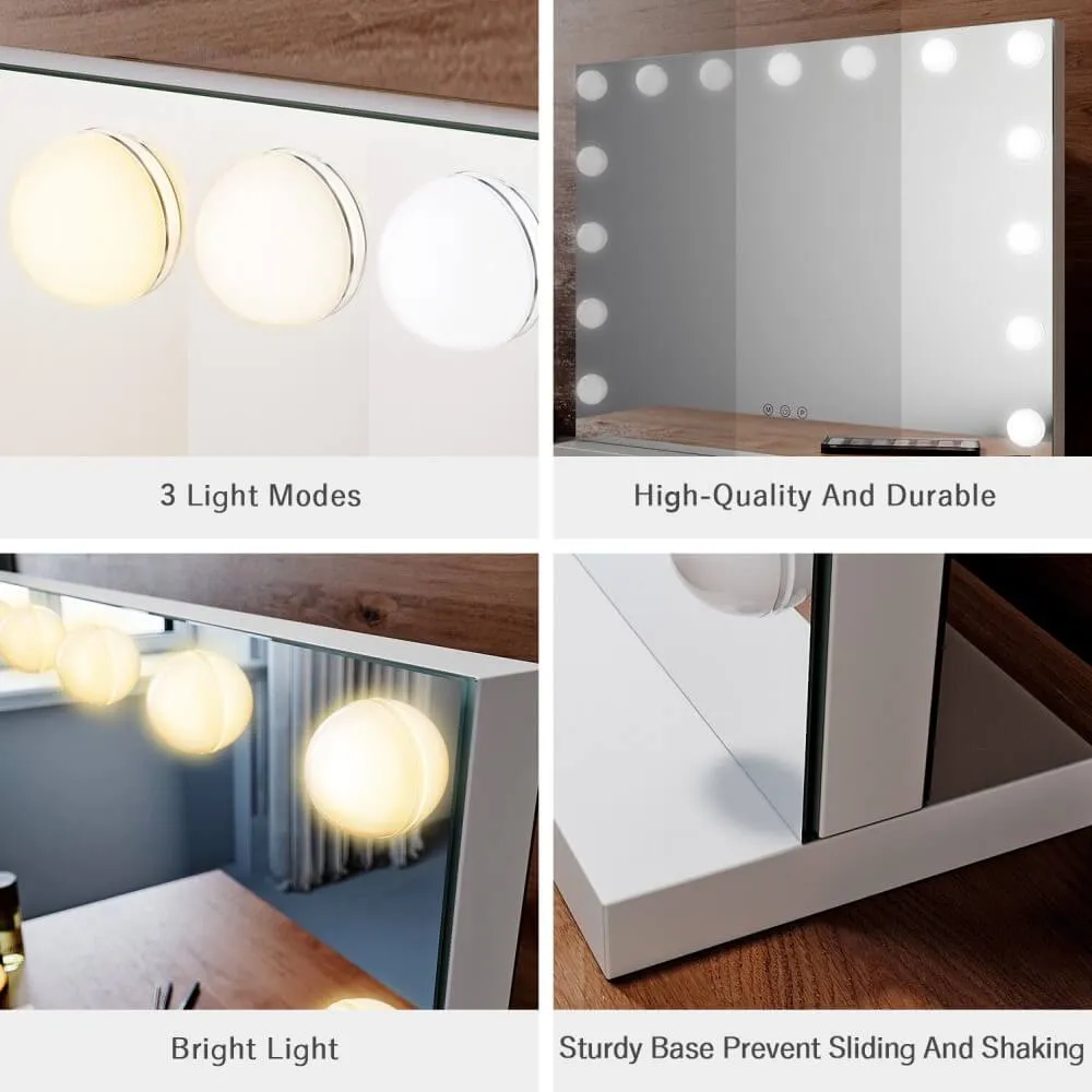 ELEGANT Dressing Table Set Makeup Mirror 15 LED Bulbs Smart Touch Control