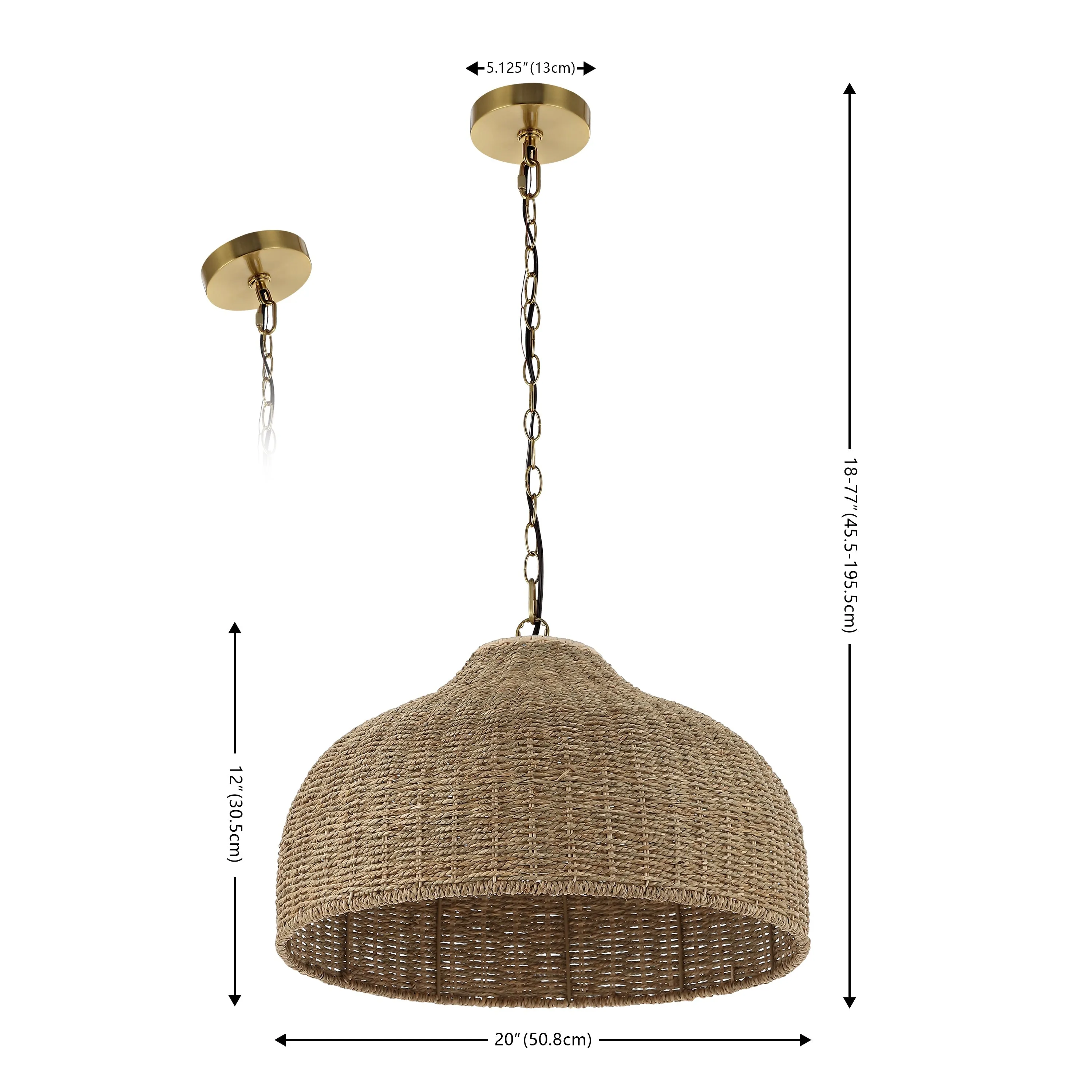 Eliza 20" Coastal Bohemian Rattan/Iron Dome LED Pendant