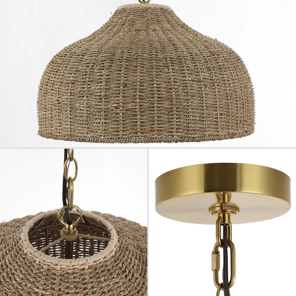 Eliza 20" Coastal Bohemian Rattan/Iron Dome LED Pendant