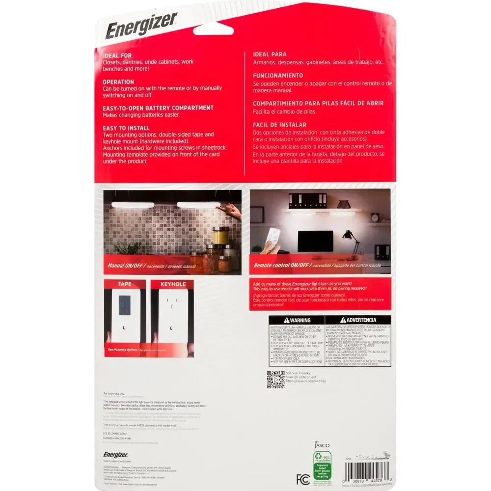 Energizer 12" 2pk Indoor Color Changing LED Cabinet Lights Bar with Remote White